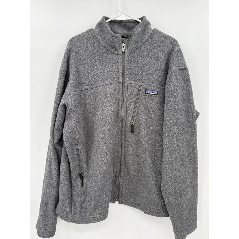 Patagonia Large Synchilla Fleece Jacket Mens Grey Full Zip Mock Neck Outdoor